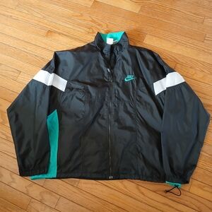90s Nike Black and Teal Nylon Windbreaker Jacket